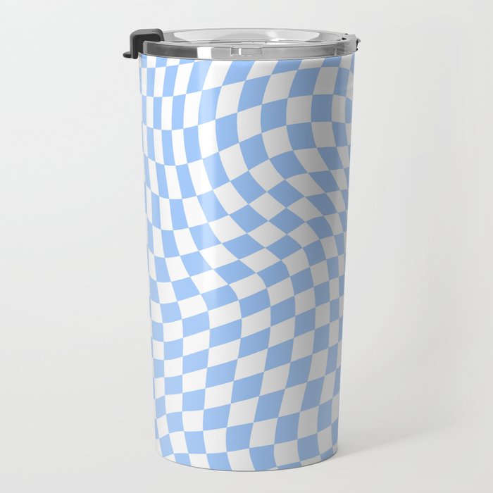 Pastel Blue Twisted Swirl Checkered Squares  Travel Mug Gallery Image 3