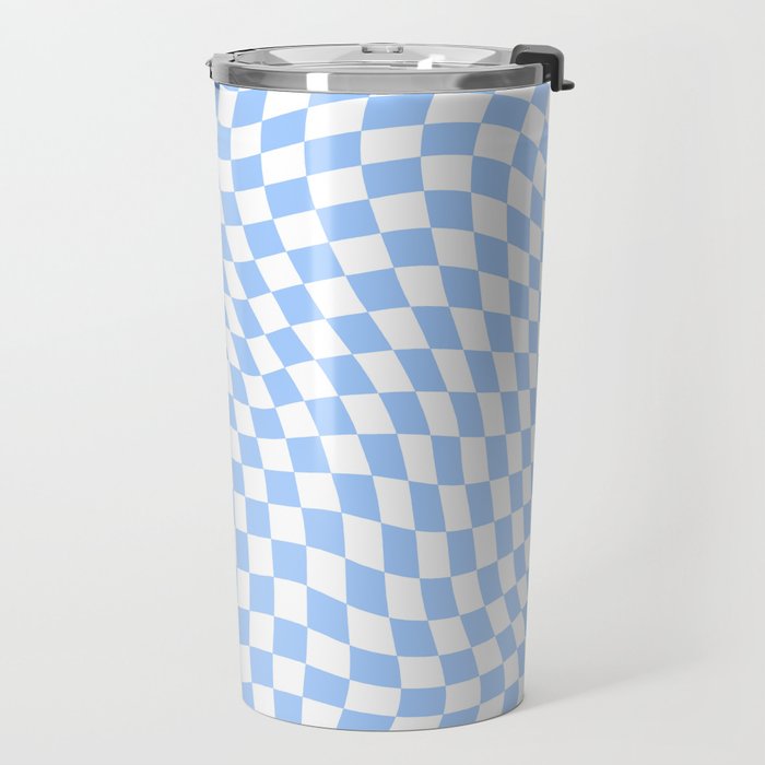 Pastel Blue Twisted Swirl Checkered Squares  Travel Mug Gallery Image 2