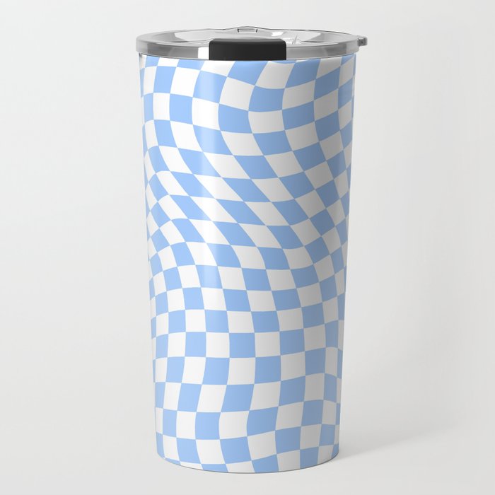 Pastel Blue Twisted Swirl Checkered Squares  Travel Mug Gallery Image 1