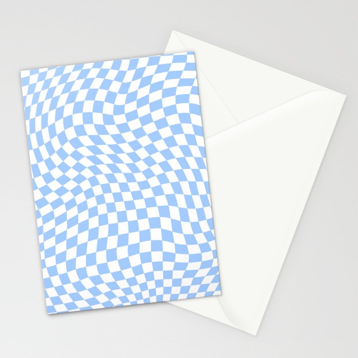 Pastel Blue Twisted Swirl Checkered Squares  Stationery Card Gallery Image 2
