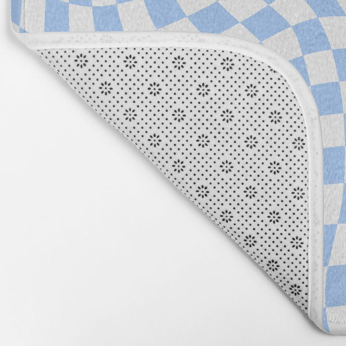 Pastel Blue Twisted Swirl Checkered Squares  Bath Mat Gallery Image 2