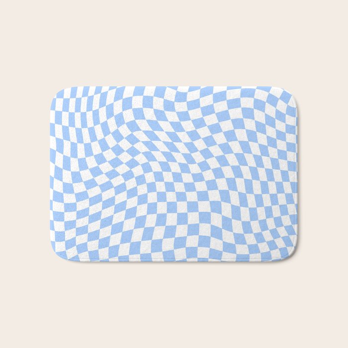 Pastel Blue Twisted Swirl Checkered Squares  Bath Mat Gallery Image 1