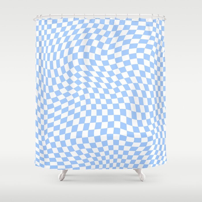 Pastel Blue Twisted Swirl Checkered Squares  Shower Curtain Gallery Image 1
