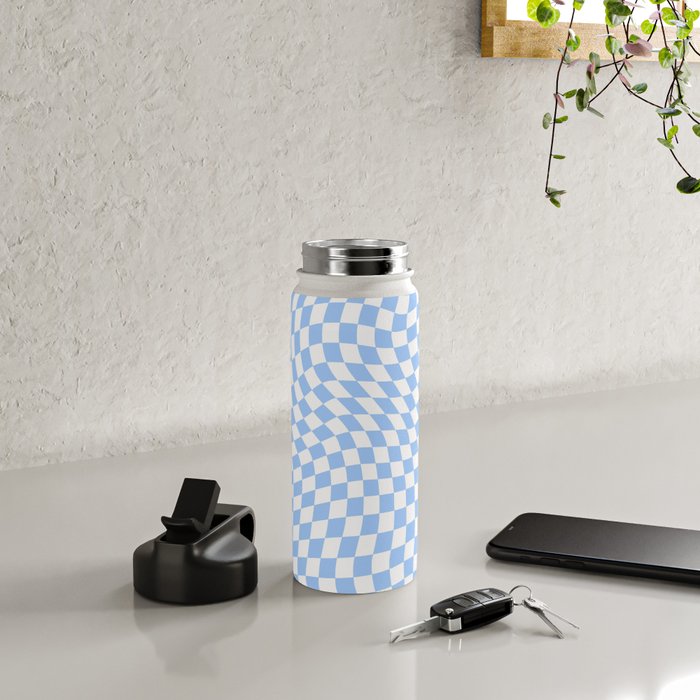 Pastel Blue Twisted Swirl Checkered Squares  Water Bottle Gallery Image 4