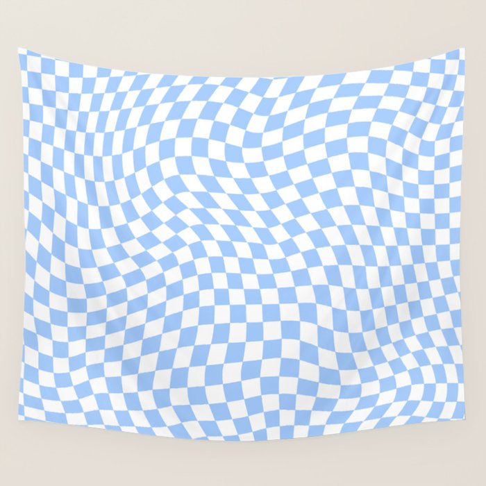 Pastel Blue Twisted Swirl Checkered Squares  Wall Tapestry Gallery Image 1