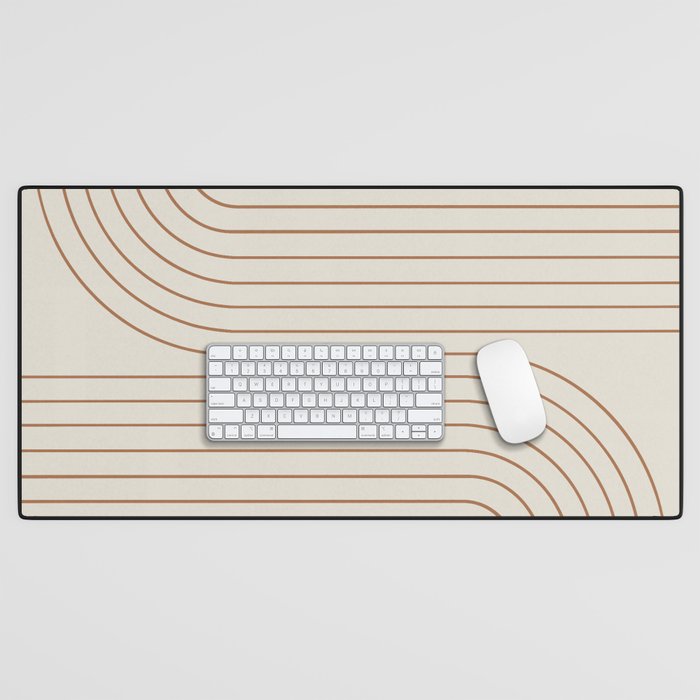 Minimal Line Curvature VI Earthy Natural Mid Century Modern Arch Abstract Desk Mat Gallery Image 1