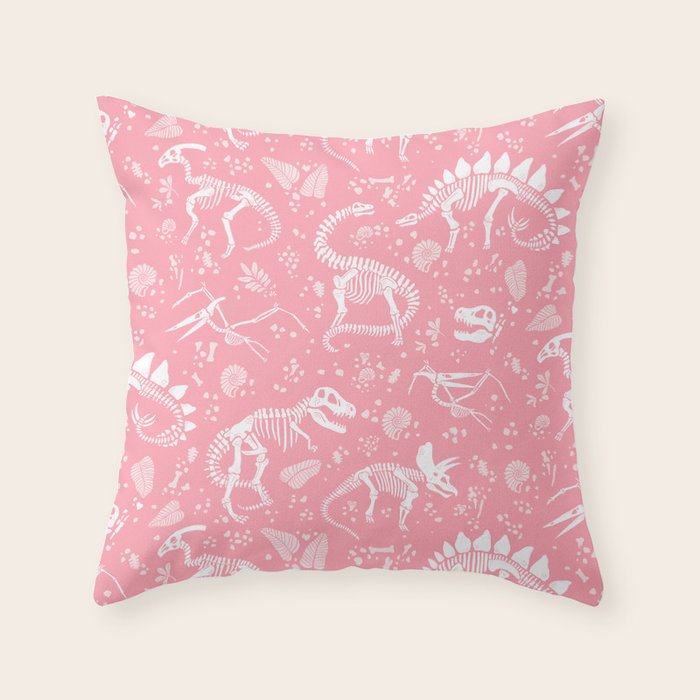 Excavated Dinosaur Fossils in Candy Pink Throw Pillow Gallery Image 6