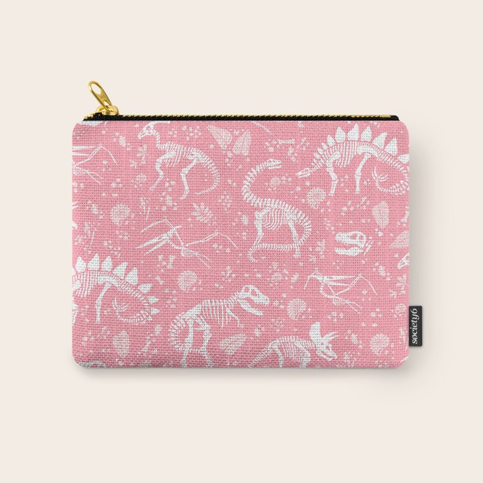 Excavated Dinosaur Fossils in Candy Pink Carry All Pouch Gallery Image 1