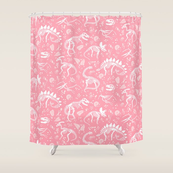 Excavated Dinosaur Fossils in Candy Pink Shower Curtain Gallery Image 1