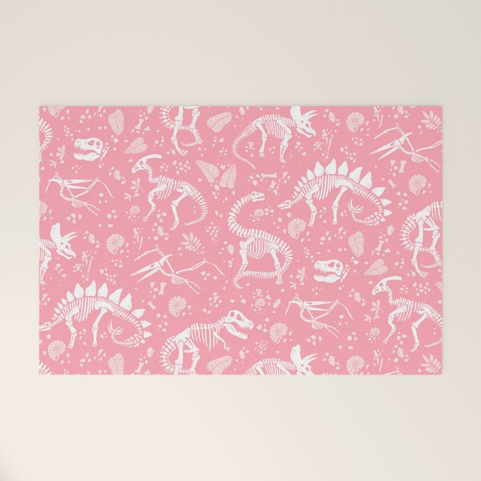 Excavated Dinosaur Fossils in Candy Pink Welcome Mat Gallery Image 1