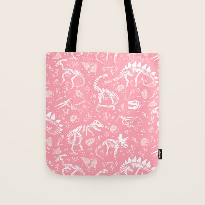 Excavated Dinosaur Fossils in Candy Pink Tote Bag Gallery Image 1