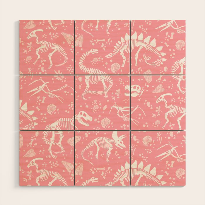Excavated Dinosaur Fossils in Candy Pink Wood Wall Art Gallery Image 1