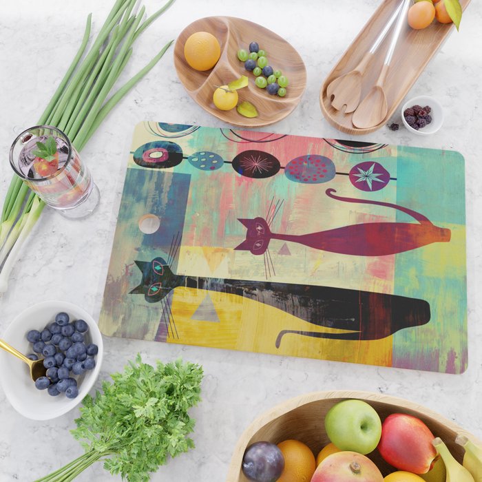 Mid-Century Modern 2 Cats - Graffiti Style Cutting Board Gallery Image 2