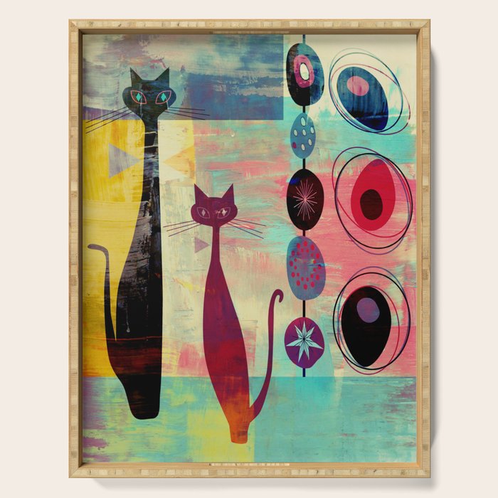 Mid-Century Modern 2 Cats - Graffiti Style Serving Tray Gallery Image 1