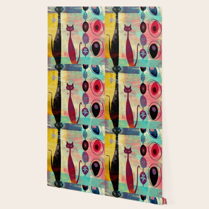 Mid-Century Modern 2 Cats - Graffiti Style Wallpaper Gallery Image 2