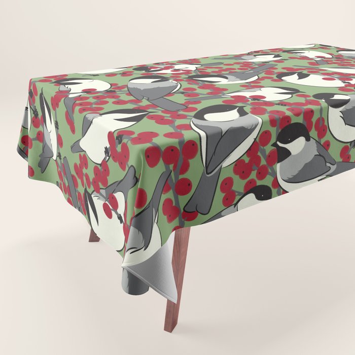 Chickadees & Winterberry Holly Tablecloth