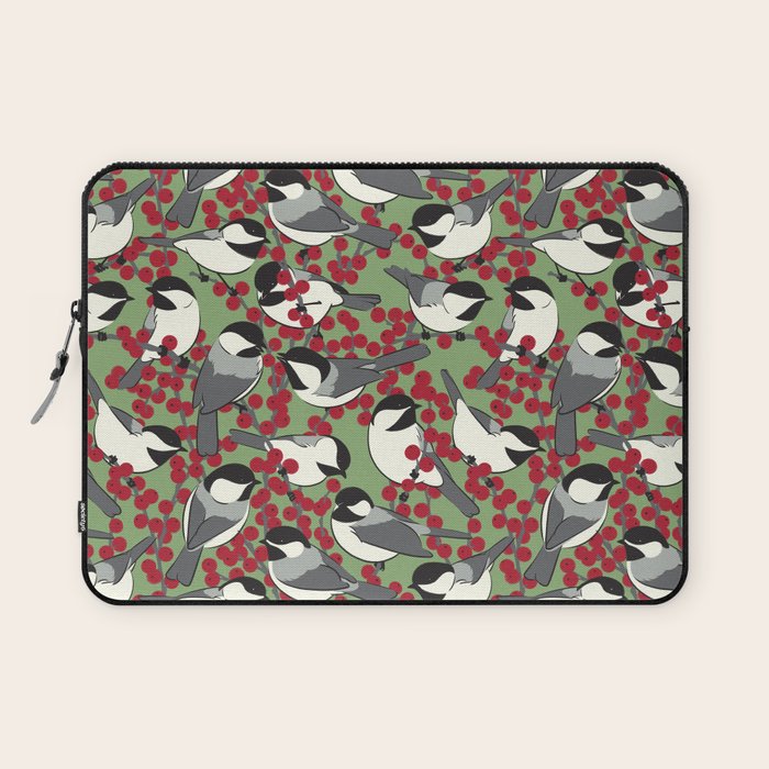 Chickadees & Winterberry Holly Laptop Sleeve Gallery Image 1