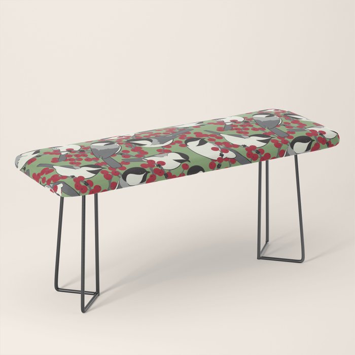 Chickadees & Winterberry Holly Bench Gallery Image 1