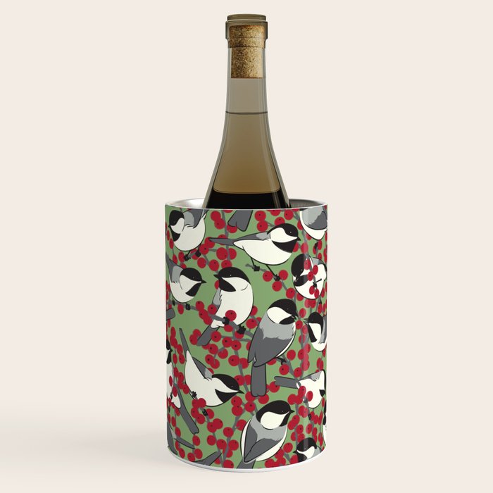 Chickadees & Winterberry Holly Wine Chiller Gallery Image 2