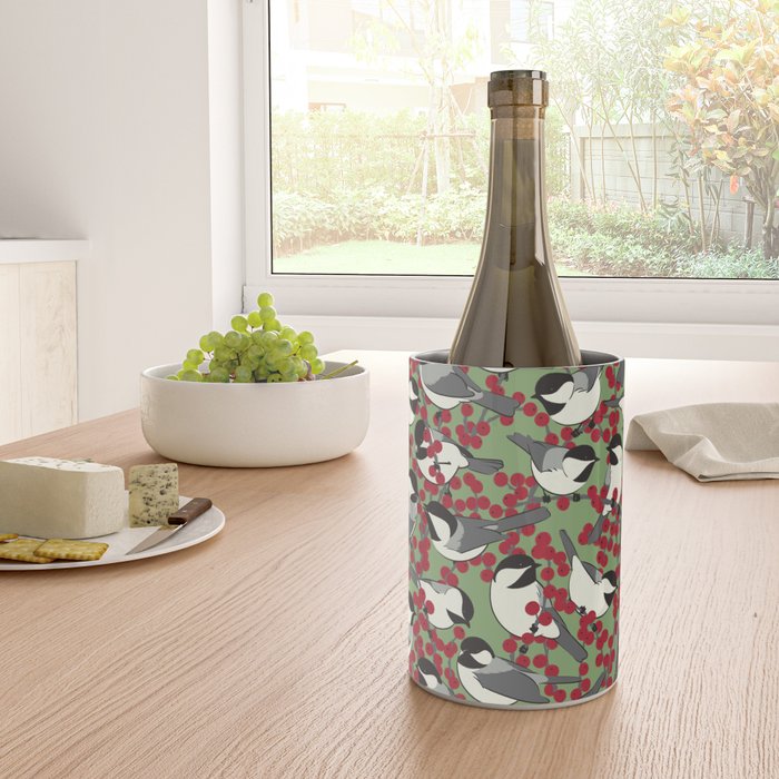 Chickadees & Winterberry Holly Wine Chiller Gallery Image 4