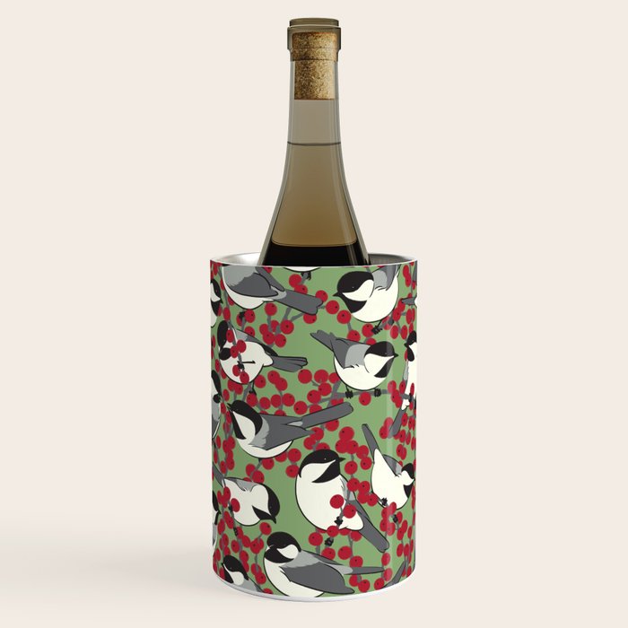 Chickadees & Winterberry Holly Wine Chiller Gallery Image 1