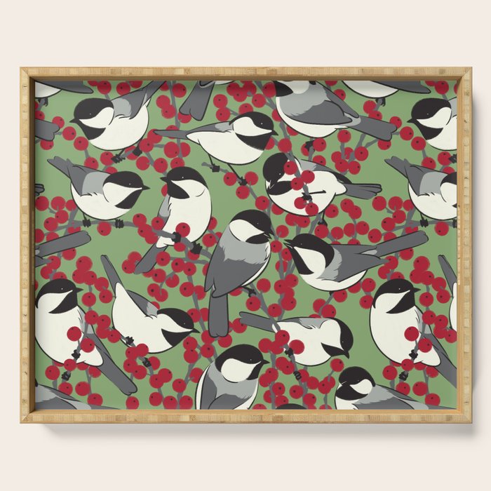 Chickadees & Winterberry Holly Serving Tray Gallery Image 1