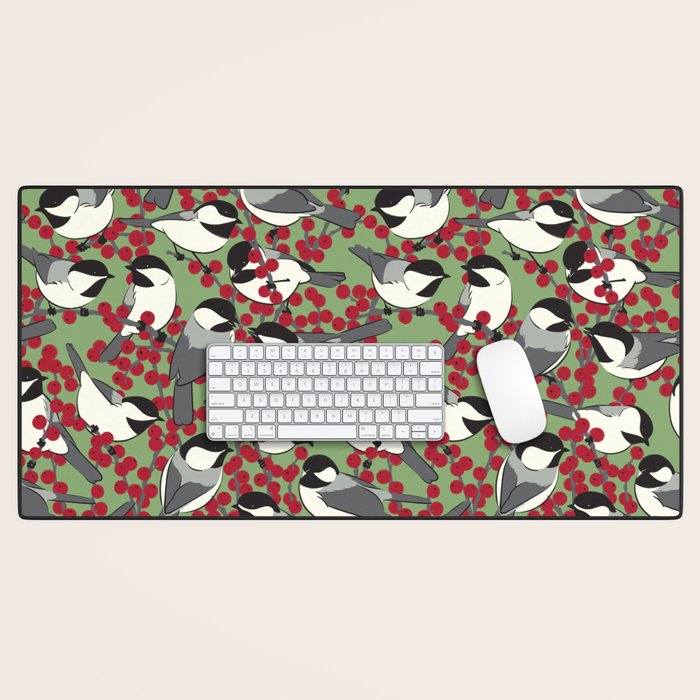 Chickadees & Winterberry Holly Desk Mat Gallery Image 1