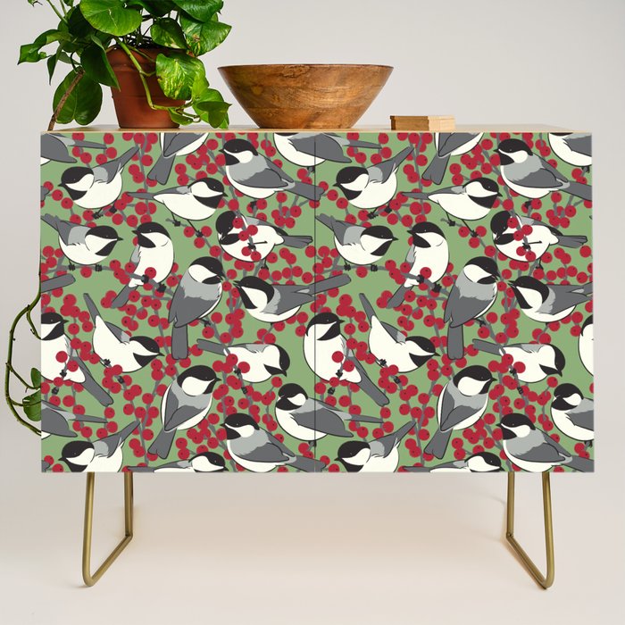 Chickadees & Winterberry Holly Credenza Gallery Image 1