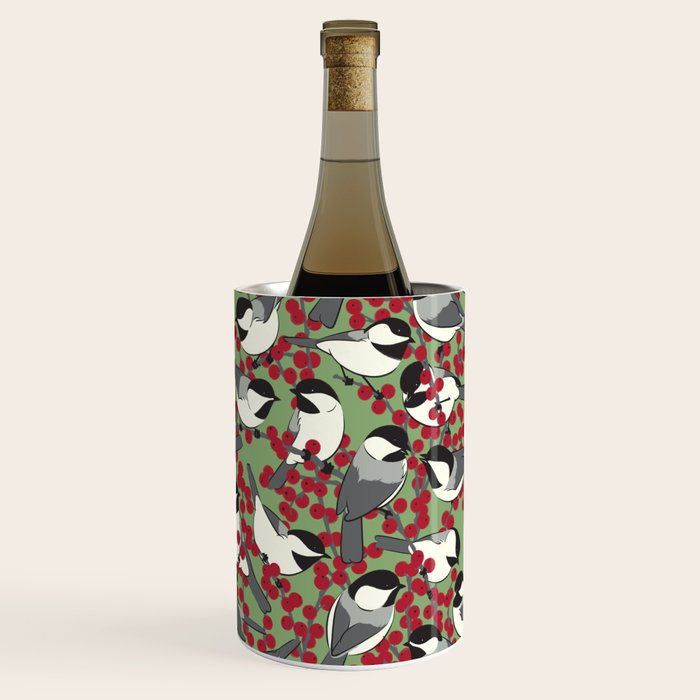 Chickadees & Winterberry Holly Wine Chiller Gallery Image 3