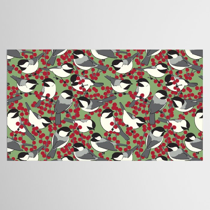 Chickadees & Winterberry Holly Tablecloth Gallery Image 2