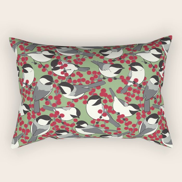 Chickadees & Winterberry Holly Rectangular Pillow Gallery Image 2
