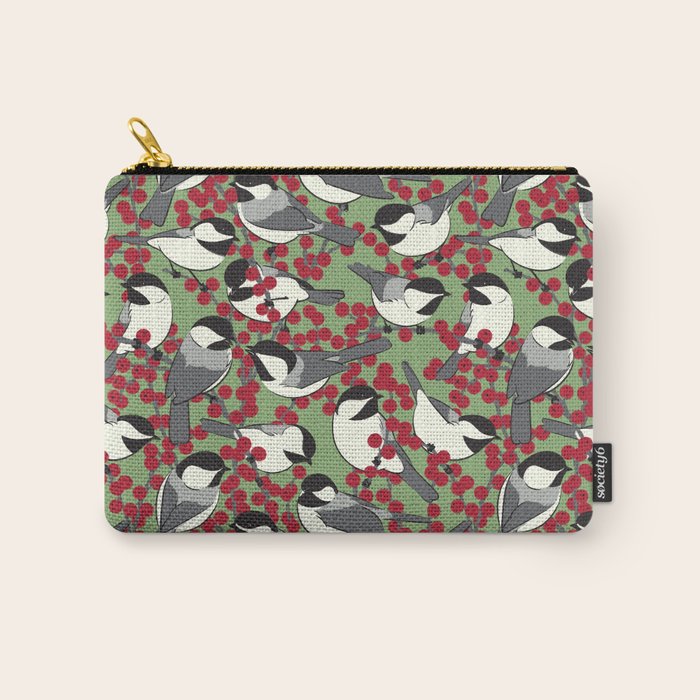 Chickadees & Winterberry Holly Carry All Pouch Gallery Image 1