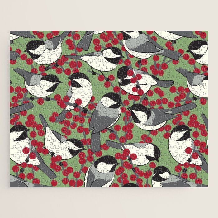 Chickadees & Winterberry Holly Jigsaw Puzzle Gallery Image 1