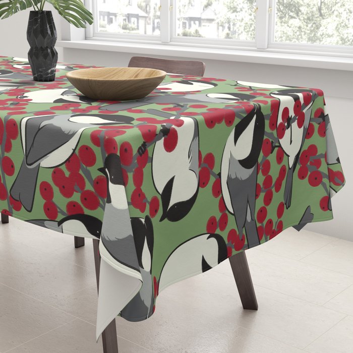 Chickadees & Winterberry Holly Tablecloth Gallery Image 3