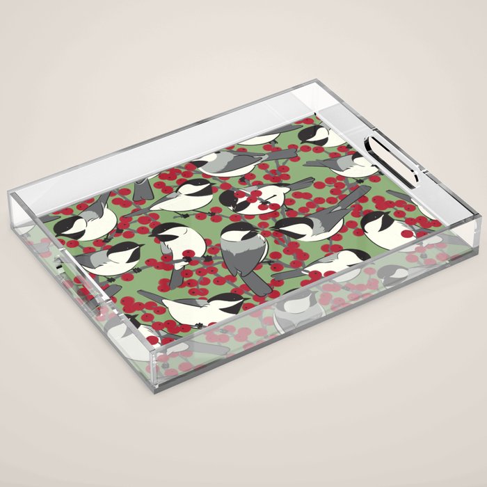 Chickadees & Winterberry Holly Acrylic Tray Gallery Image 1