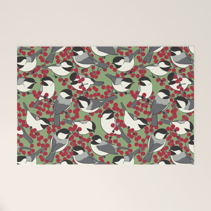 Chickadees & Winterberry Holly Welcome Mat Gallery Image 1