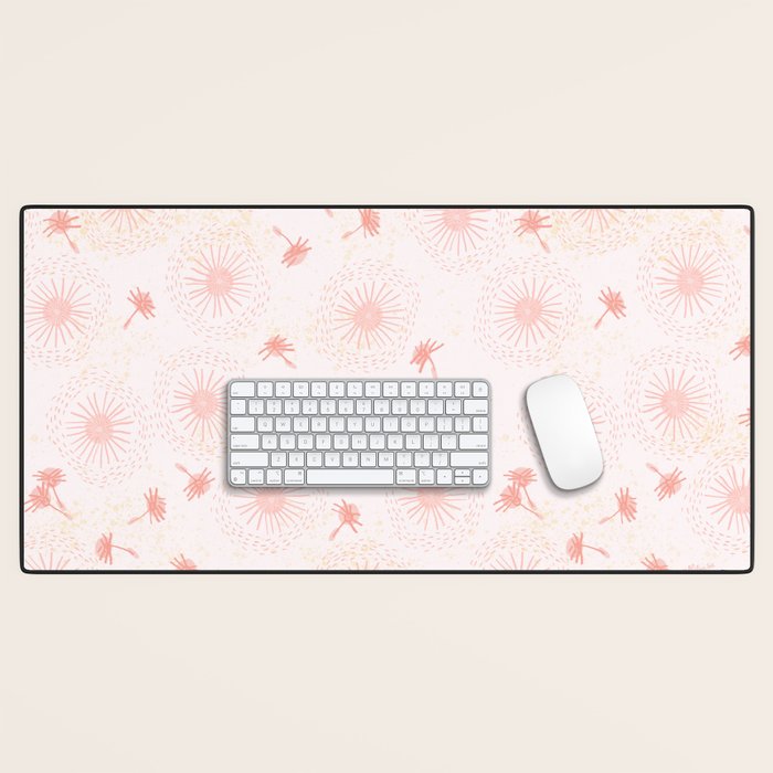 Make A Wish Dandelion Pattern in Pastel Pink & Peach Desk Mat Gallery Image 1