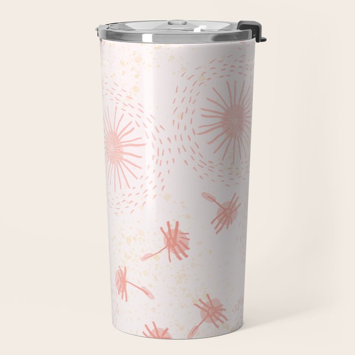 Make A Wish Dandelion Pattern in Pastel Pink & Peach Travel Mug Gallery Image 2