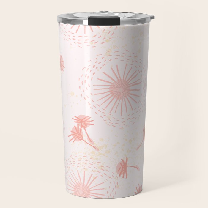 Make A Wish Dandelion Pattern in Pastel Pink & Peach Travel Mug Gallery Image 1