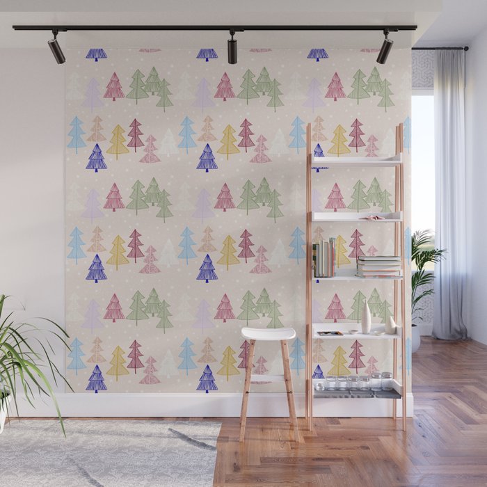 Xmas forrest pattern Wall Mural Gallery Image 1