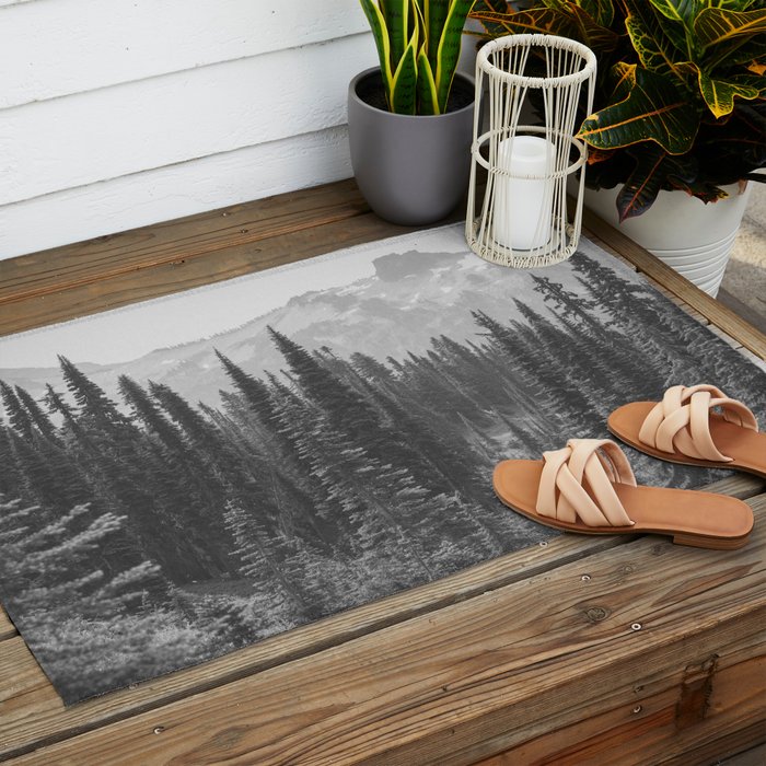 Escape to the Wilds - Black and White Nature Photography Outdoor Rug Gallery Image 2