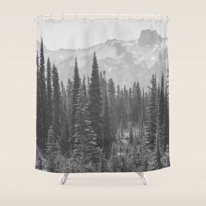 Escape to the Wilds - Black and White Nature Photography Shower Curtain Gallery Image 1