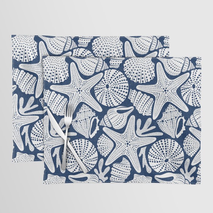 Ocean Floor Nautical Shells Navy Blue Placemat Gallery Image 1