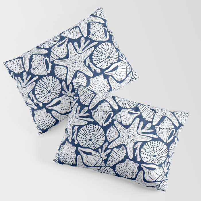 Ocean Floor Nautical Shells Navy Blue Pillow Sham Gallery Image 1