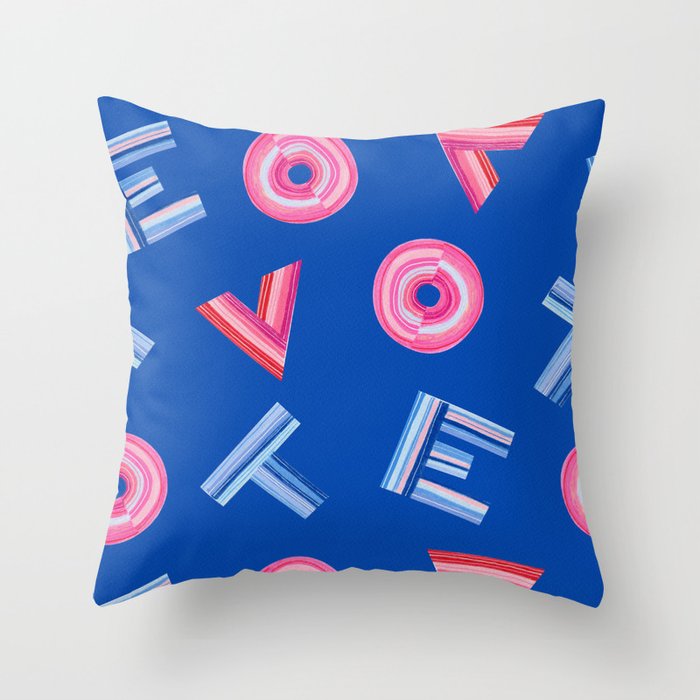 Cast Your Vote | Hand-Lettered Pattern in Blue Throw Pillow Gallery Image 6