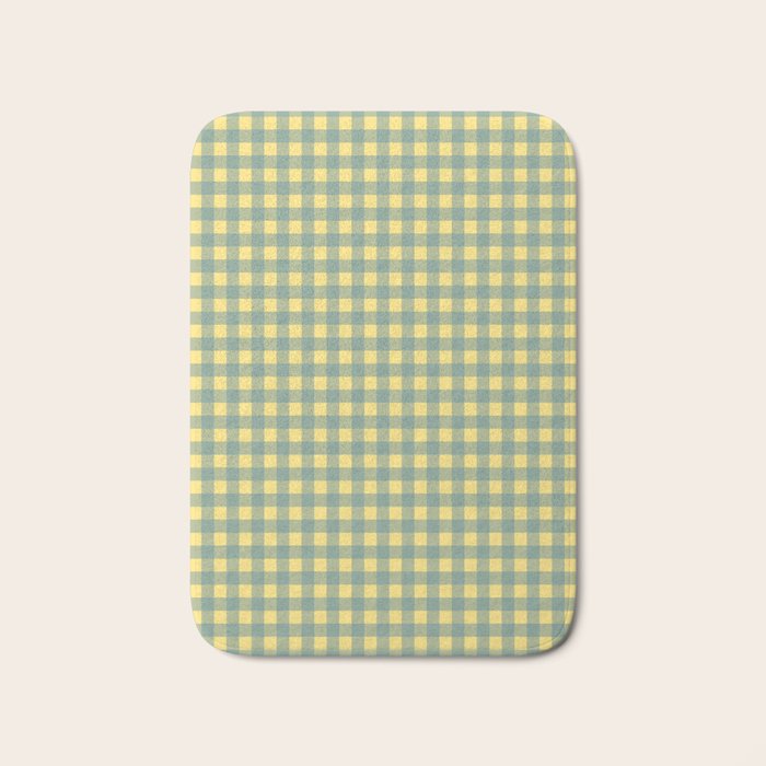 Gingham Check Pattern in Air Force Blue and Butter Yellow Bath Mat Gallery Image 1