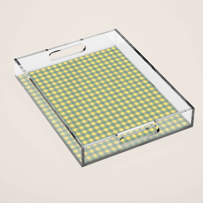 Gingham Check Pattern in Air Force Blue and Butter Yellow Acrylic Tray Gallery Image 1
