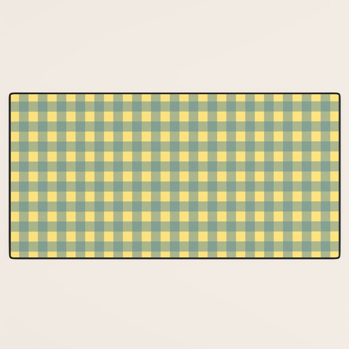 Gingham Check Pattern in Air Force Blue and Butter Yellow Desk Mat Gallery Image 3