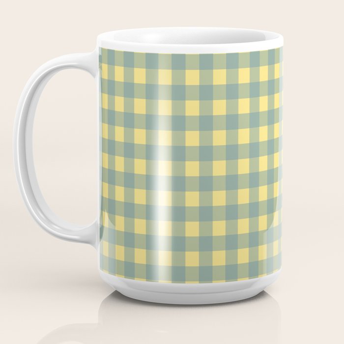 Gingham Check Pattern in Air Force Blue and Butter Yellow Coffee Mug Gallery Image 3