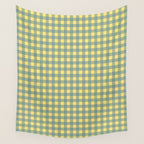 Gingham Check Pattern in Air Force Blue and Butter Yellow Wall Tapestry Gallery Image 4